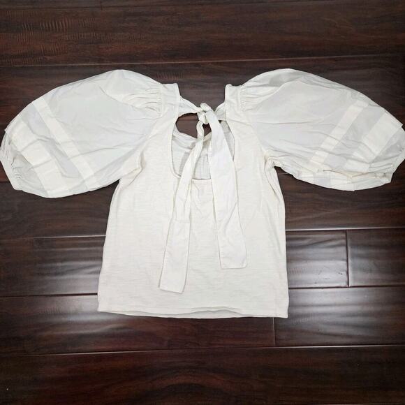 Nation LTD Gracie Pintuck 3/4 Balloon Sleeve Off White Top Med Boho Beach - Picture 5 of 10